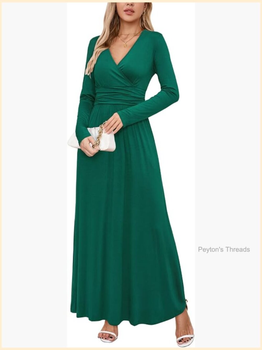 V-Neck Wrap Waist Maxi Dress with Pockets